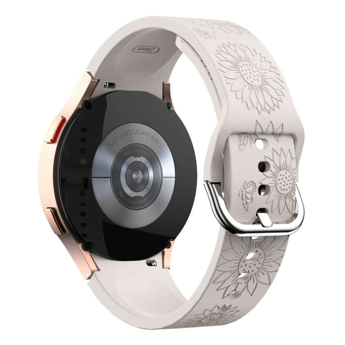For Samsung Galaxy Watch 6 Sunflower Pattern Embossed Silicone Watch Band(Starlight Color)