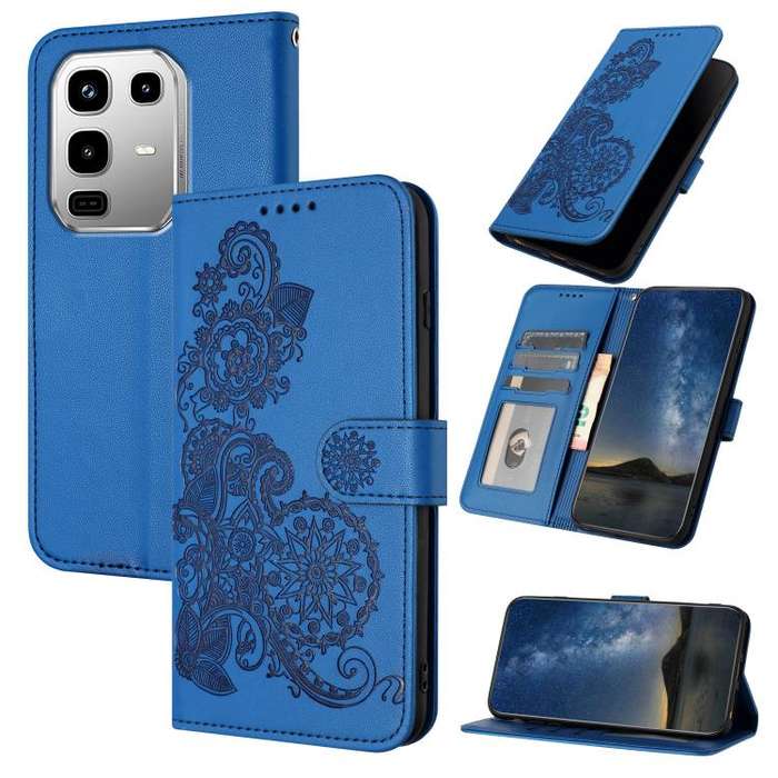 For Infinix Note 50 4G / Note 50 Pro 4G Datura Flower Embossed Flip Leather Phone Case(Blue)