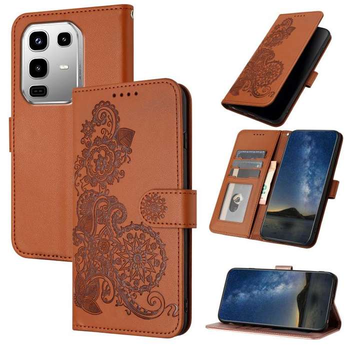 For Infinix Note 50 4G / Note 50 Pro 4G Datura Flower Embossed Flip Leather Phone Case(Brown)