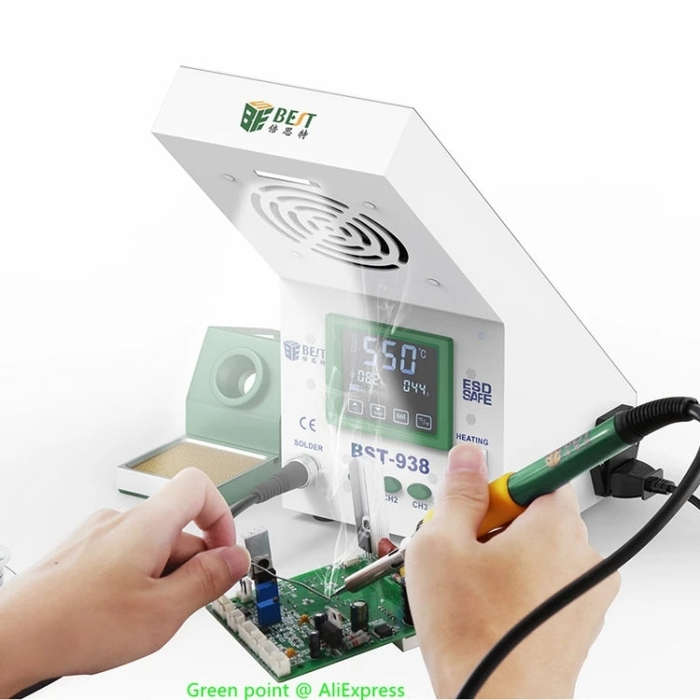 BEST BST-938 LED Electric Iron Smoking Instrument Smoke Purifier Soldering Station with Exhaust F...