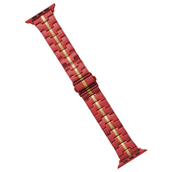 For Apple Watch Series 9 41mm Stainless Steel Watch Band(Red Yelllow)