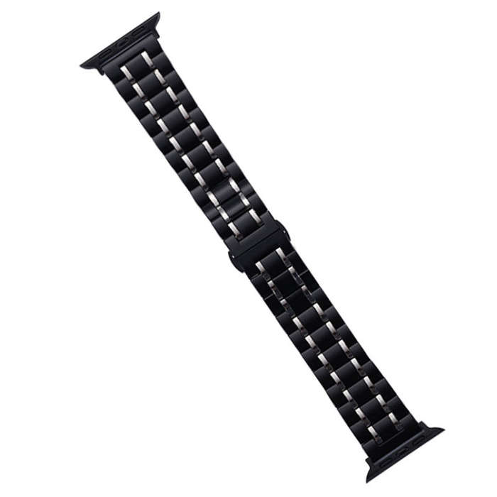 For Apple Watch Series 4 44mm Five-Beads Stainless Steel Watch Band(Black Silver)