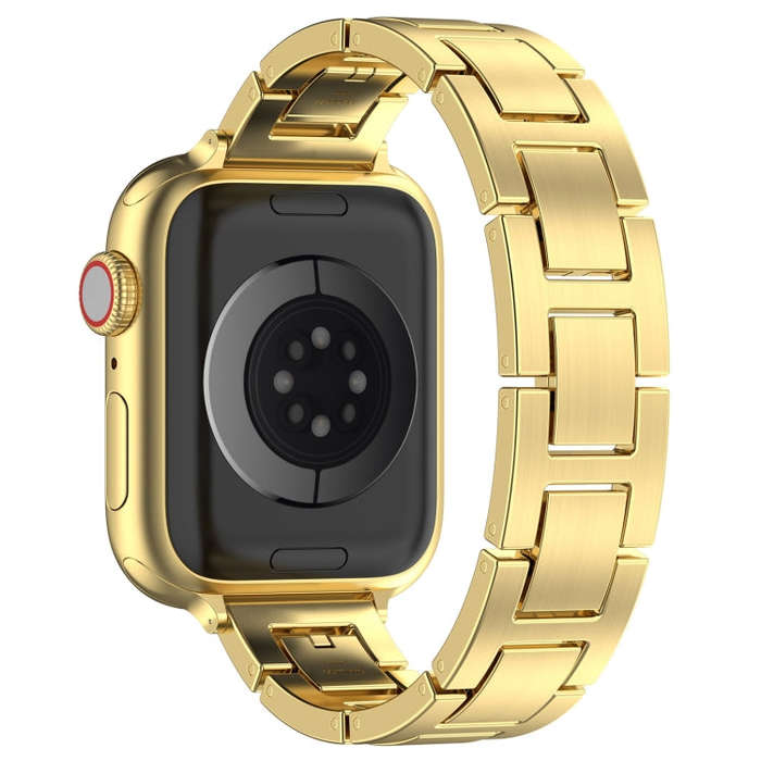 For Apple Watch Series 3 42mm H Slim Stainless Steel Watch Band(Gold)