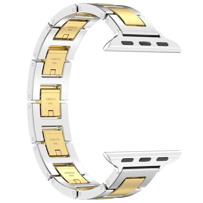 For Apple Watch 42mm H Slim Stainless Steel Watch Band(Silver Gold)