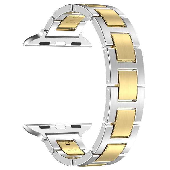 For Apple Watch 42mm H Slim Stainless Steel Watch Band(Silver Gold)