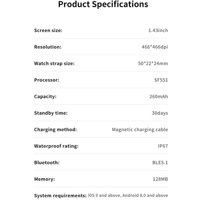 J45 1.43 inch BT5.1 Smart Sport Watch, Support Sleep / Heart Rate / Blood Oxygen / Blood Pressure...