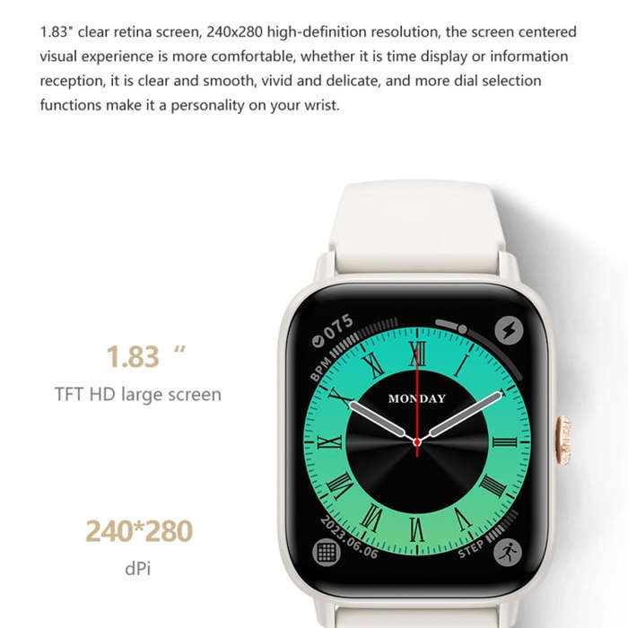 QS13 1.83 inch BT5.2 Smart Sport Watch, Support Bluetooth Call / Sleep / Blood Sugar / Blood Oxyg...