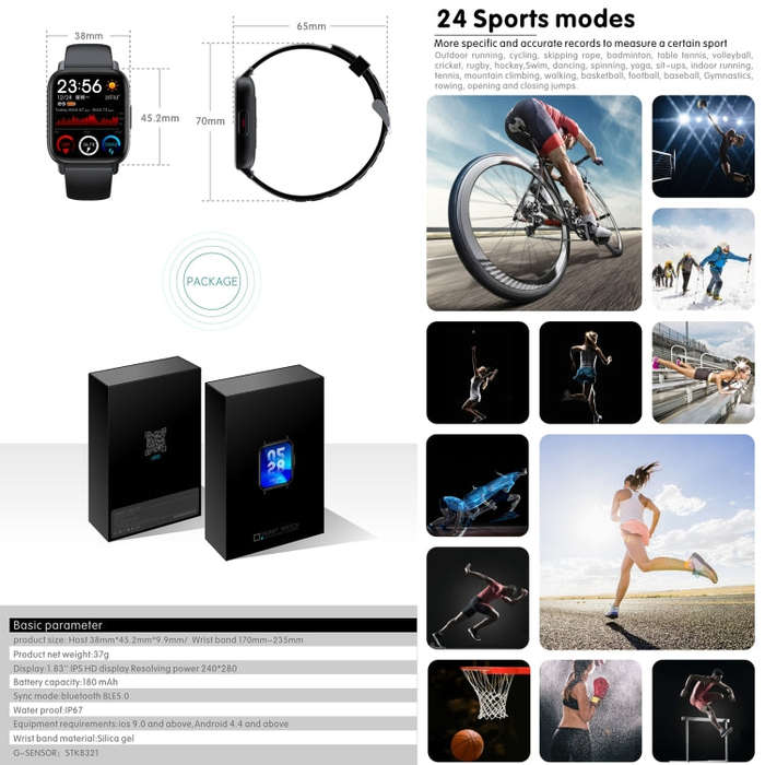 QS16 Pro 1.83 inch BT5.0 Smart Sport Watch, Support Bluetooth Call / Sleep / Blood Oxygen / Tempe...