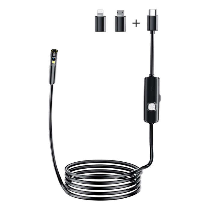 AN112 8mm Double Lenses HD Industry Endoscope Type-C + Micro USB + 8 Pin Connection, Length:3.5m ...