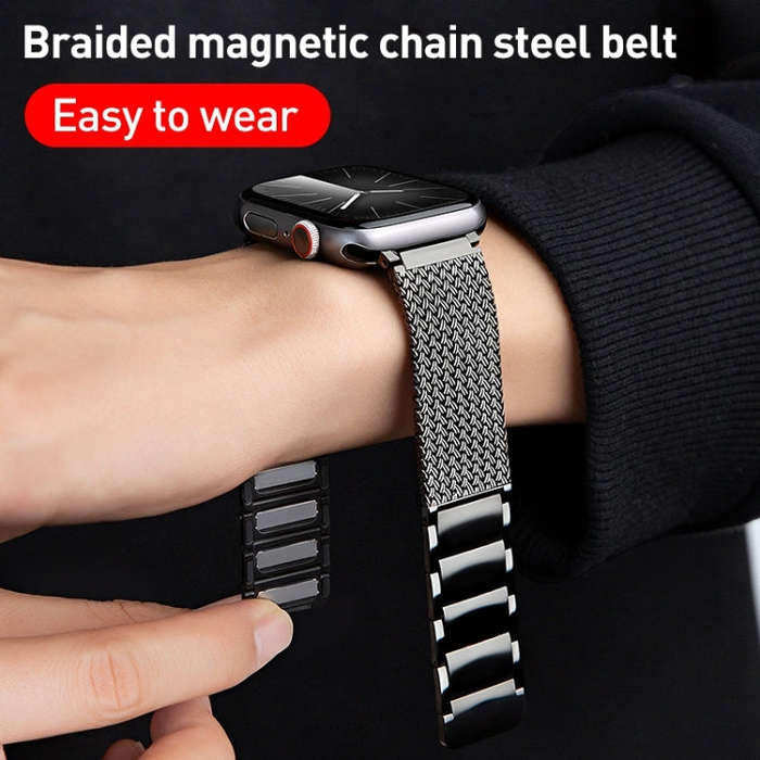 For Apple Watch 38mm Magnetic Clasp Braided Chain Stainless Steel Watch Band(Gold)