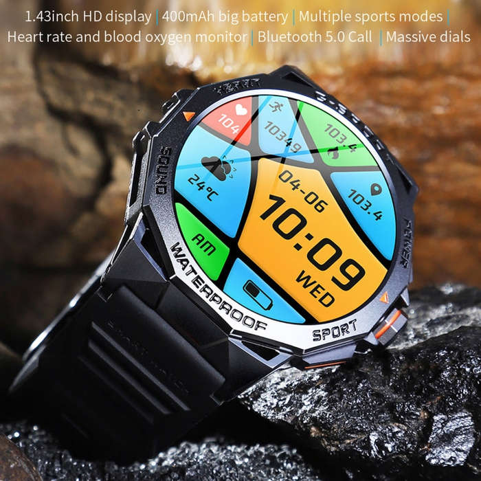 K62 1.43 inch AMOLED Round Screen Smart Watch Supports Bluetooth Calls(Silver Orange)