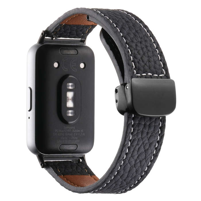 For Samsung Galaxy Fit 3 Litchi Texture Magnetic Black Buckle Leather Watch Band(Black)