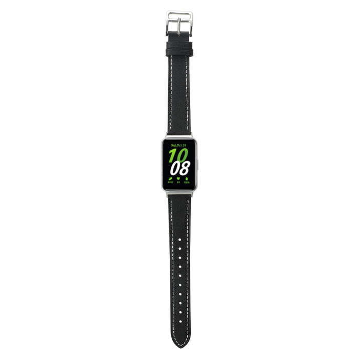 For Samsung Galaxy Fit 3 Sewing Thread Genuine Leather Watch Band(Black)