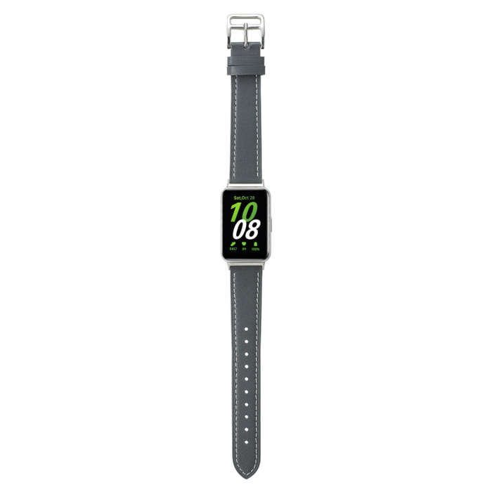 For Samsung Galaxy Fit 3 Sewing Thread Genuine Leather Watch Band(Grey)