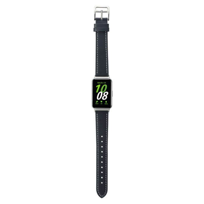 For Samsung Galaxy Fit 3 Sewing Thread Genuine Leather Watch Band(Midnight Blue)