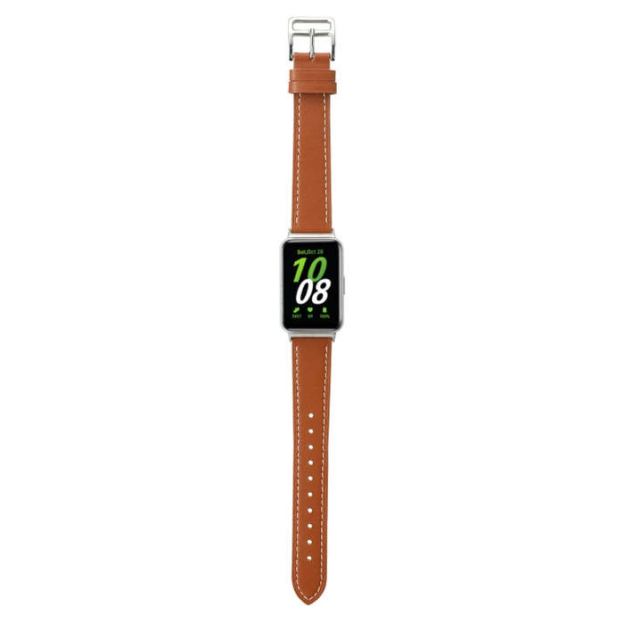 For Samsung Galaxy Fit 3 Sewing Thread Genuine Leather Watch Band(Brown)
