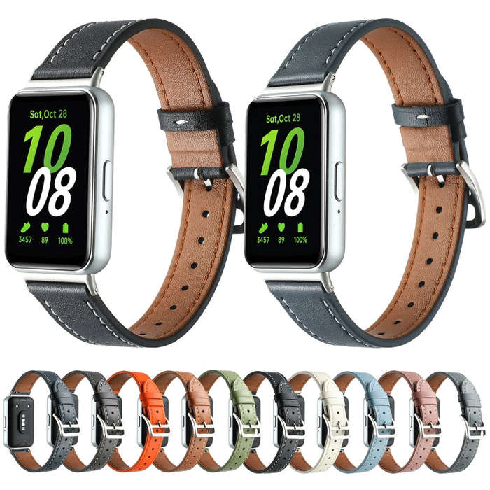 For Samsung Galaxy Fit 3 Sewing Thread Genuine Leather Watch Band(Dark Pink)