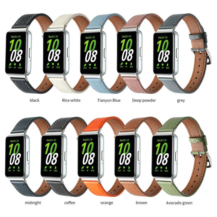 For Samsung Galaxy Fit 3 Sewing Thread Genuine Leather Watch Band(Dark Pink)