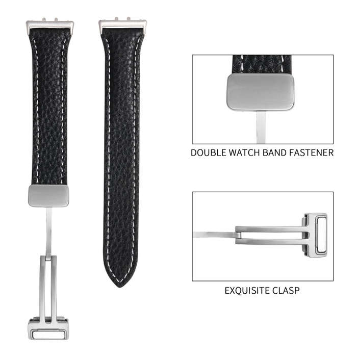 For Samsung Galaxy Fit 3 Litchi Texture Magnetic Buckle Slim Leather Watch Band(Apricot)