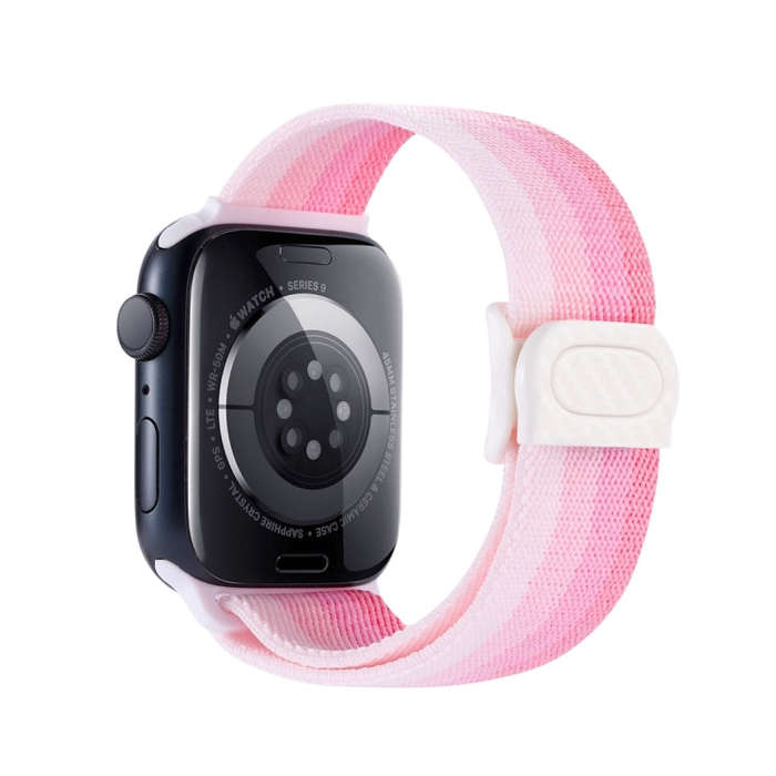 For Apple Watch Ultra 2 49mm Carbon Fiber Texture Snap Buckle Nylon Watch Band(Gradient Pink)