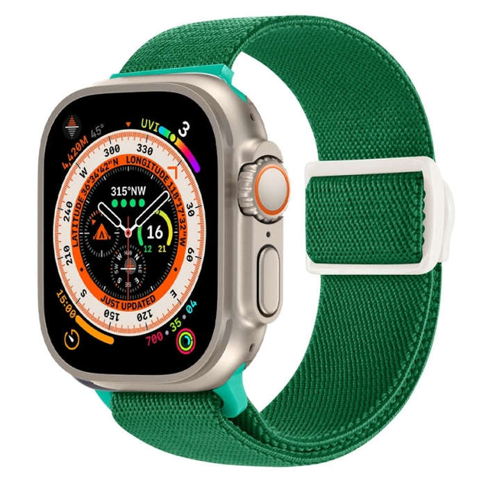 For Apple Watch Ultra 2 49mm Carbon Fiber Texture Snap Buckle Nylon Watch Band(Green)