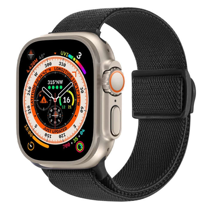 For Apple Watch Ultra 49mm Carbon Fiber Texture Snap Buckle Nylon Watch Band(Black)