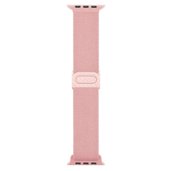 For Apple Watch SE 2022 44mm Carbon Fiber Texture Snap Buckle Nylon Watch Band(Pink)
