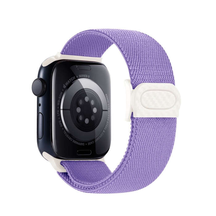 For Apple Watch SE 44mm Carbon Fiber Texture Snap Buckle Nylon Watch Band(Purple)