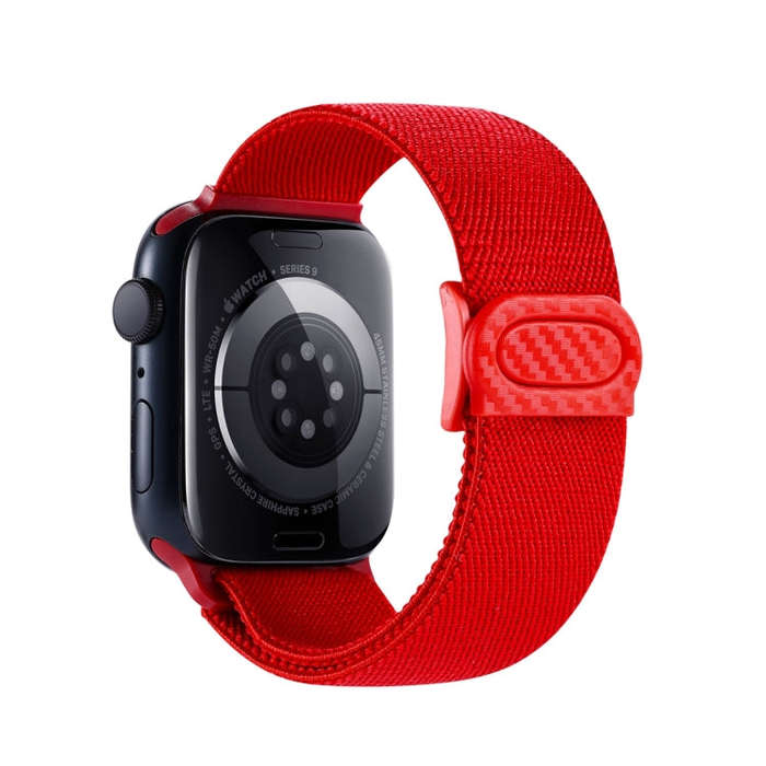 For Apple Watch Series 2 42mm Carbon Fiber Texture Snap Buckle Nylon Watch Band(Red)
