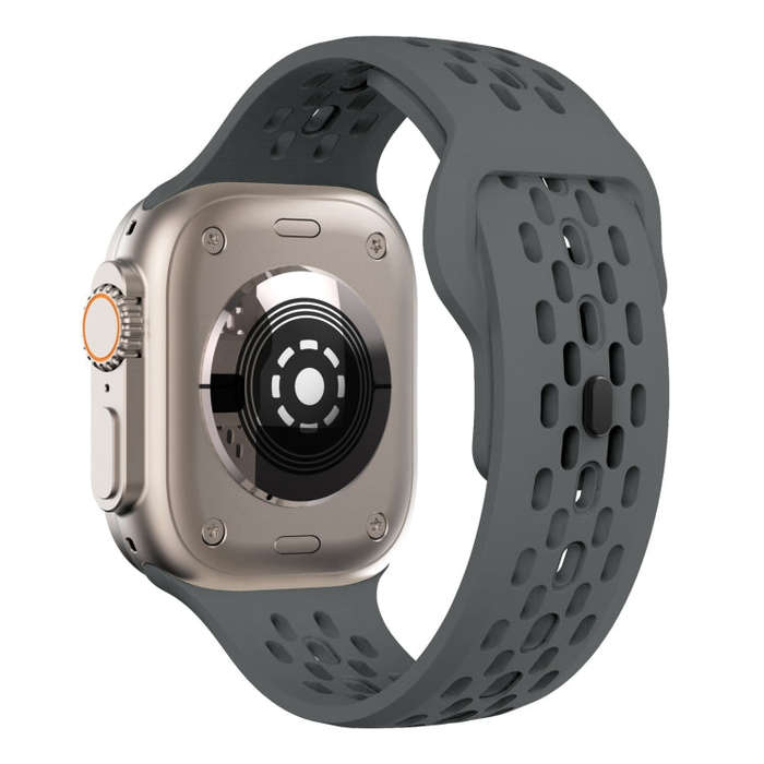 For Apple Watch SE 2022 44mm Oval Holes Fluororubber Watch Band(Dark Grey)