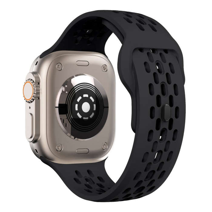 For Apple Watch Series 6 44mm Oval Holes Fluororubber Watch Band(Black)