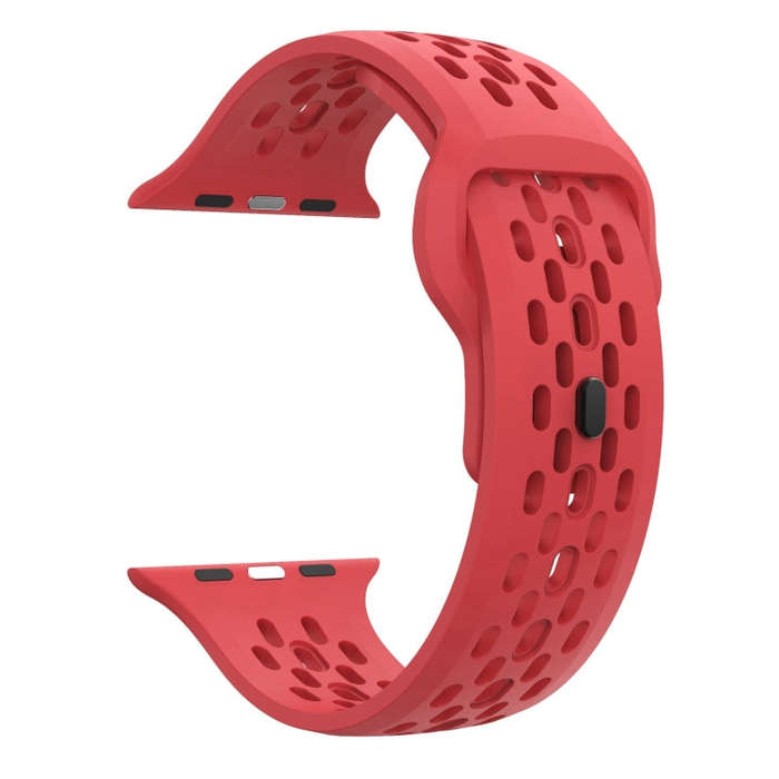 For Apple Watch Series 5 44mm Oval Holes Fluororubber Watch Band(Red)