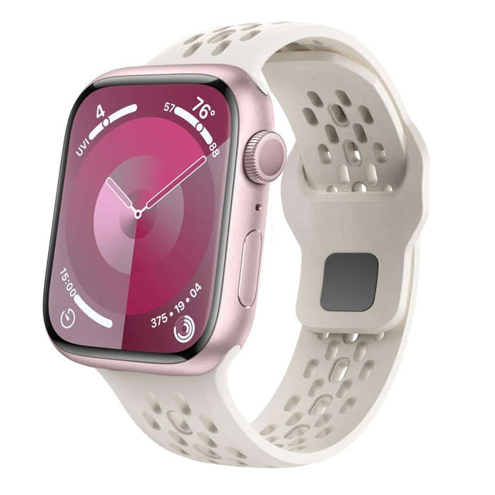 For Apple Watch Series 5 44mm Oval Holes Fluororubber Watch Band(Starlight)