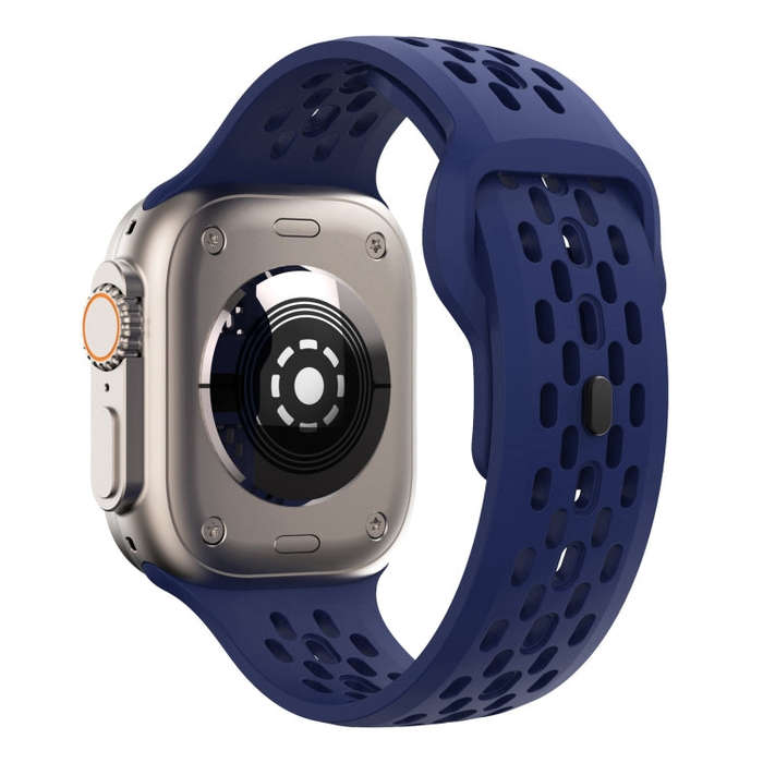 For Apple Watch Series 2 42mm Oval Holes Fluororubber Watch Band(Midnight Blue)