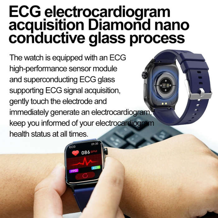 ET580 2.04 inch AMOLED Screen Sports Smart Watch Support Bluetooth Call /  ECG Function(Black Sil...