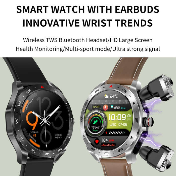 LEMFO T95 1.52 inch IPS Screen 2 in 1 Bluetooth Earphone Smart Watch Support Health Monitoring(Bl...
