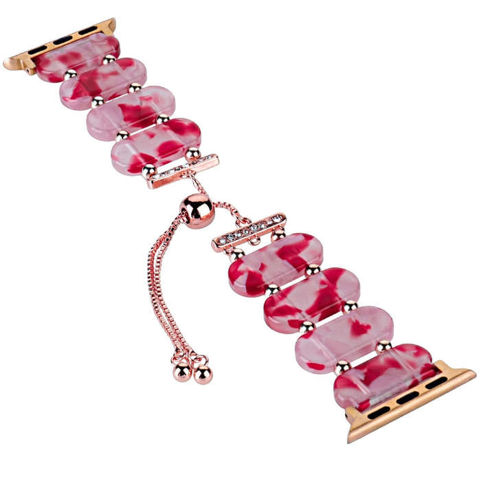 For Apple Watch SE 44mm Resin Retractable Chain Watch Band(Rose Red)