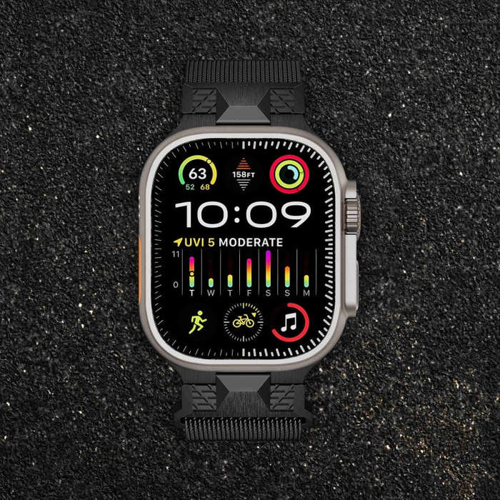 For Apple Watch Series 8 45mm Mecha Style Milanese Metal Watch Band(Black)