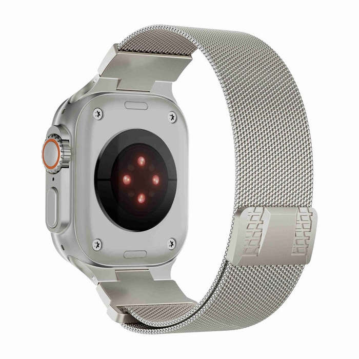 For Apple Watch Series 6 44mm Mecha Style Milanese Metal Watch Band(Starlight)