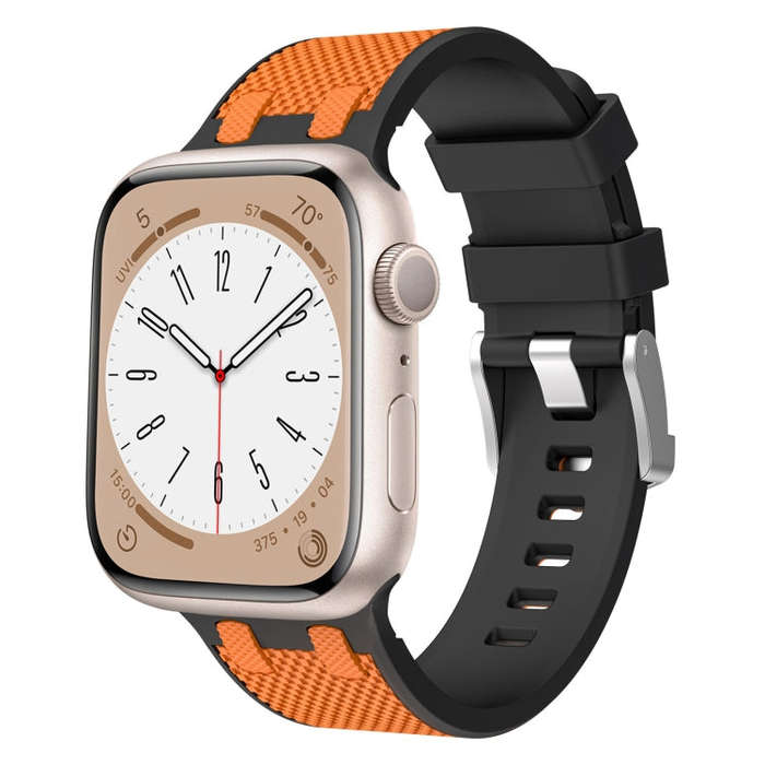 For Apple Watch Series 8 45mm Oak Silicone Watch Band(Black Orange)