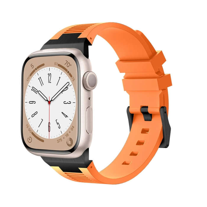 For Apple Watch Series 9 45mm Loners Liquid Silicone Watch Band(Black Orange)