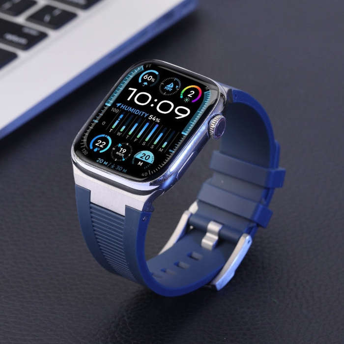 For Apple Watch SE 44mm Loners Liquid Silicone Watch Band(Titanium Midnight Blue)