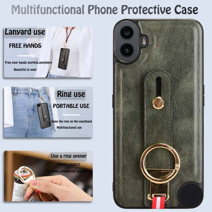 For Nothing CMF Phone 1 Wristband Leather Back Phone Case(Green)