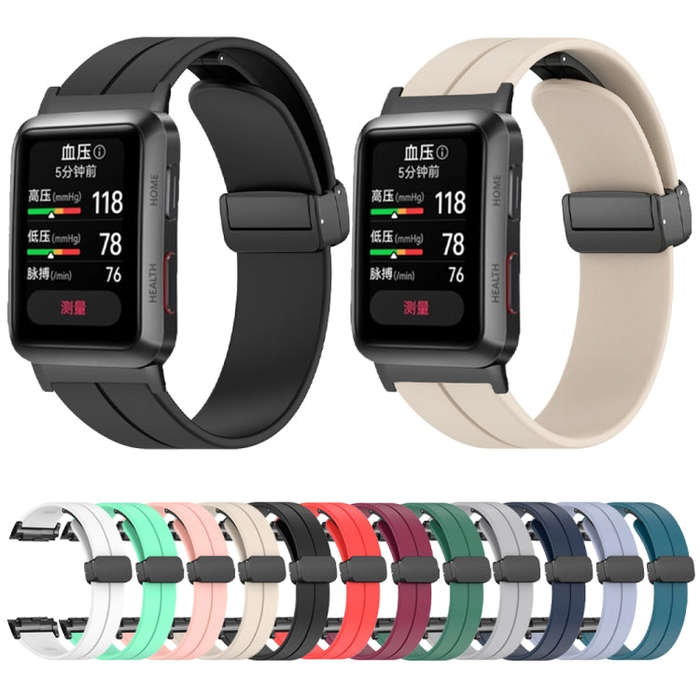 For Huawei Watch D Solid Color Folding Magnetic Buckle Silicone Watch Band(Black)