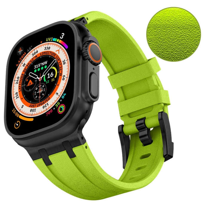 For Apple Watch Ultra 49mm Stone Grain Liquid Silicone Watch Band(Black Green)