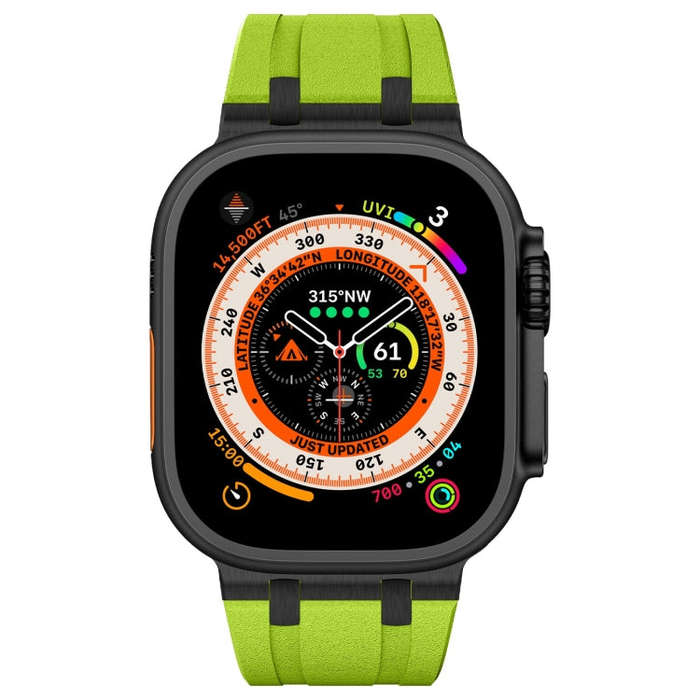 For Apple Watch Ultra 49mm Stone Grain Liquid Silicone Watch Band(Black Green)