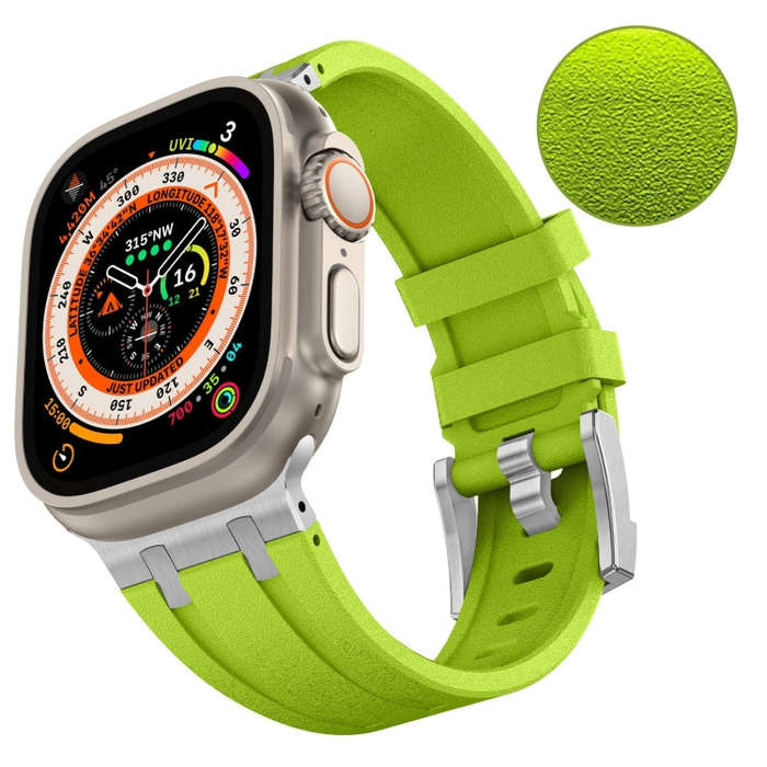For Apple Watch Ultra 49mm Stone Grain Liquid Silicone Watch Band(Silver Green)
