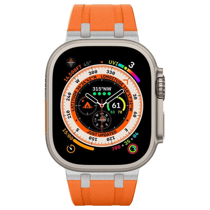 For Apple Watch Series 7 45mm Stone Grain Liquid Silicone Watch Band(Sliver Orange)