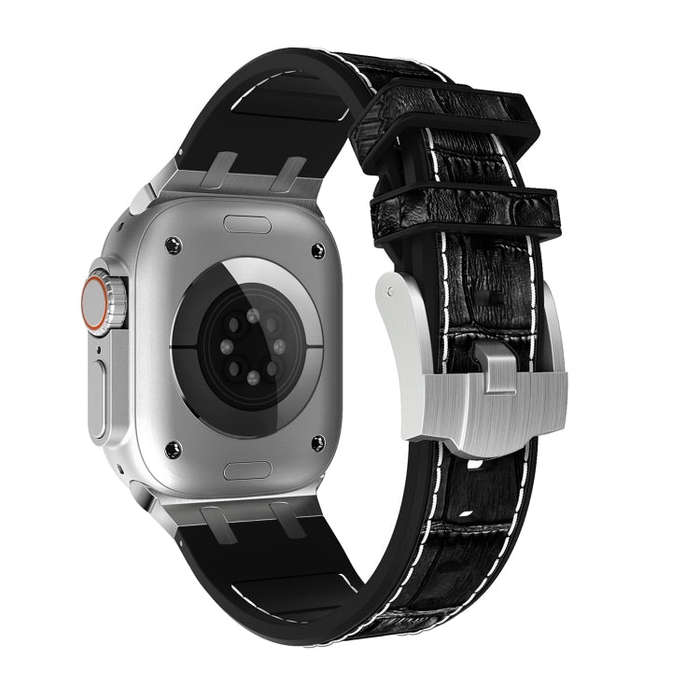 For Apple Watch SE 2023 40mm Crocodile Texture Liquid Silicone Watch Band(Silver White Black)