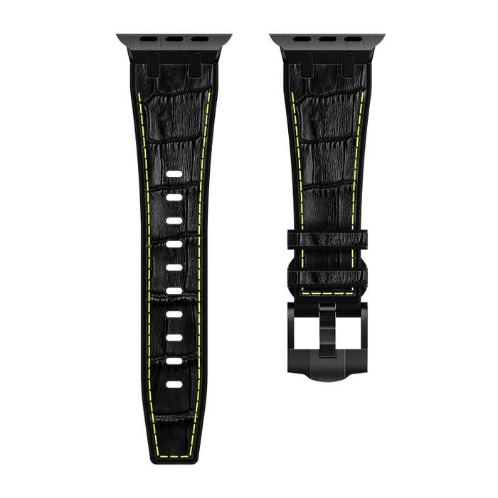 For Apple Watch Ultra 2 49mm Crocodile Texture Liquid Silicone Watch Band(Black Yellow Black)